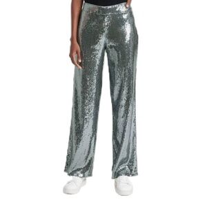 A New Day Sequin Trouser Wide Pants Silver Cropped Women’s 6
